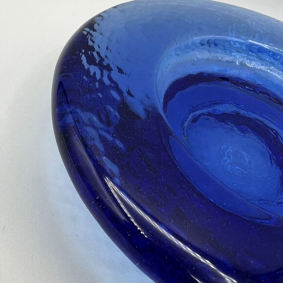 Fire and Light Cobalt Blue Footed Candle Holder Wine Coaster Recycled Glass 6.5" - Picture 4 of 5